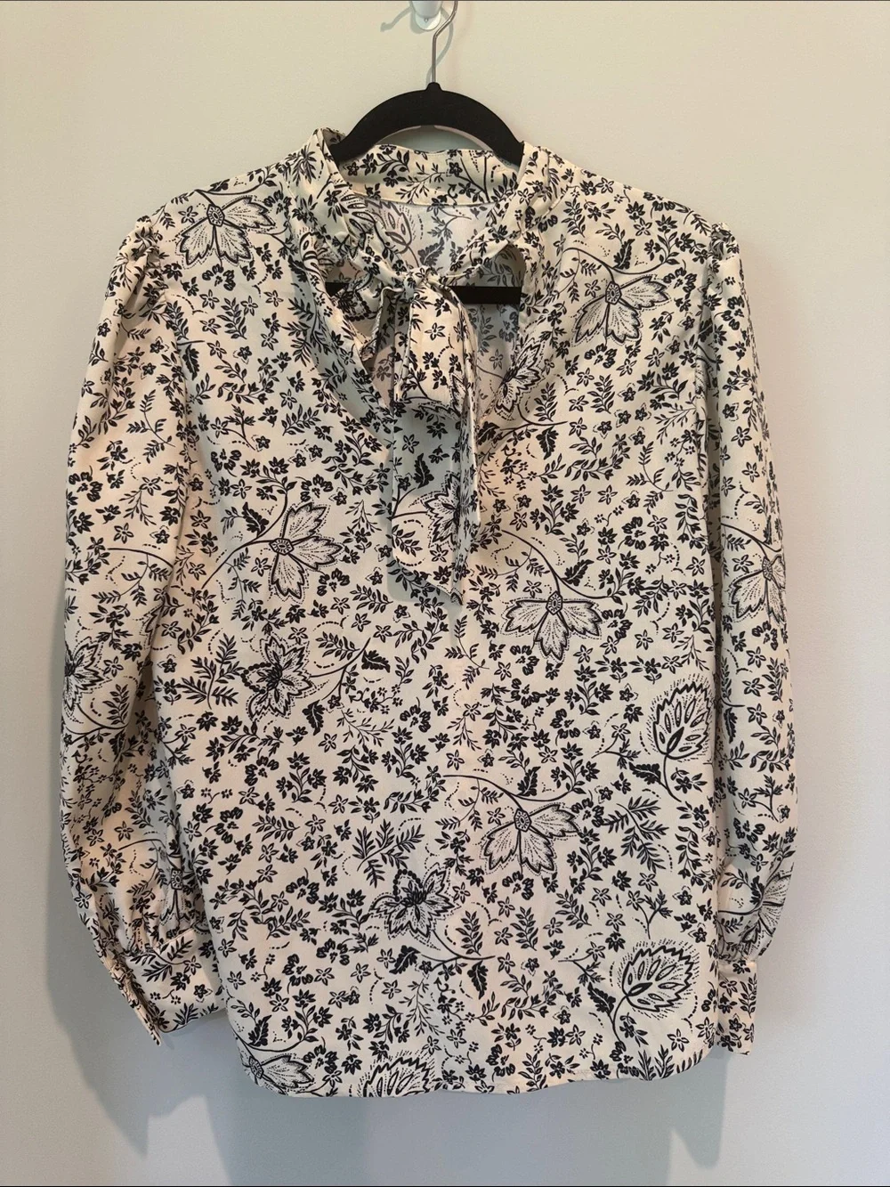 LOFT Cream Blouse with Black Floral Print